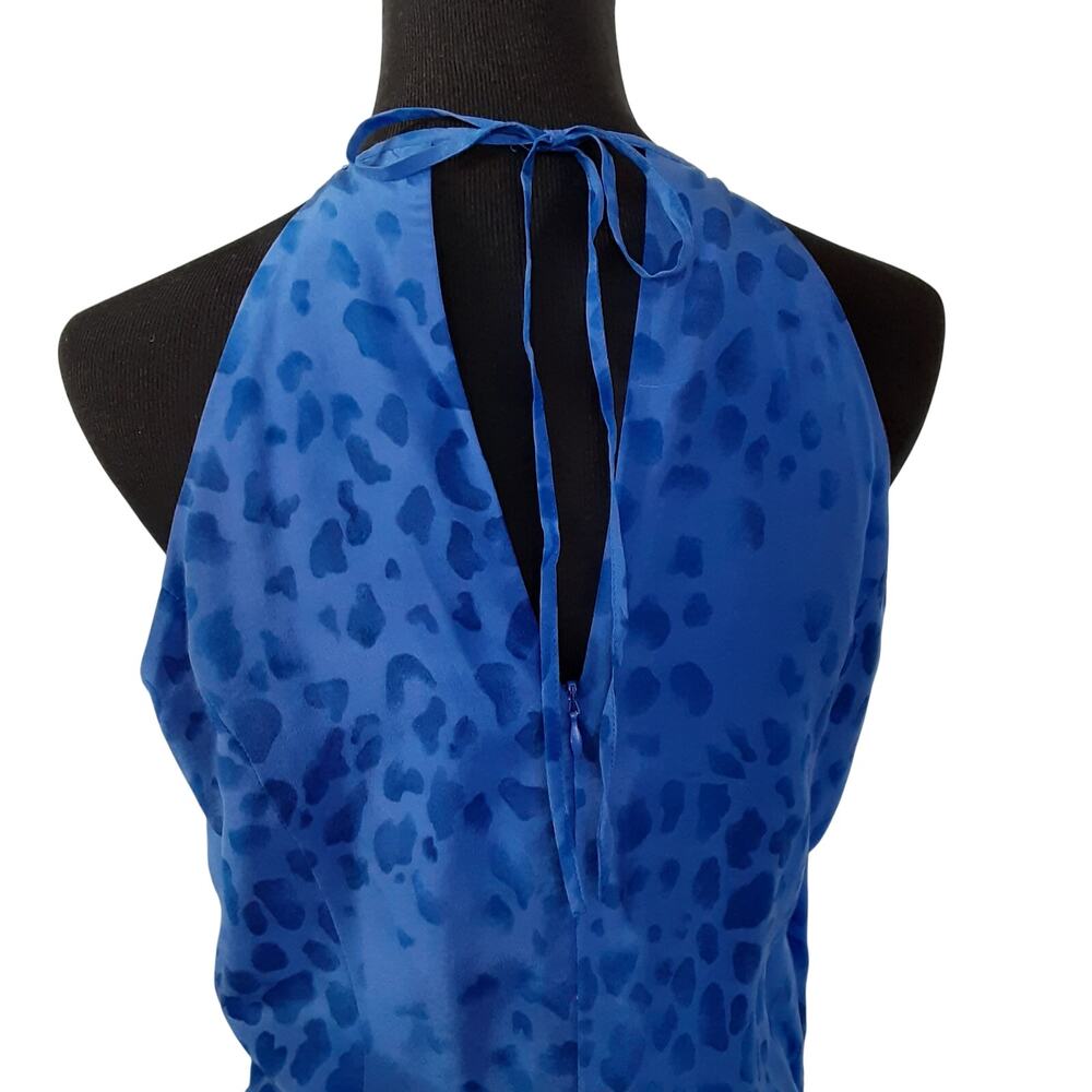 Vintage 90s Halter Maxi Dress 100% Silk Blue Satin Sarong Cocktail Dress Blue - Picture 6 of 11